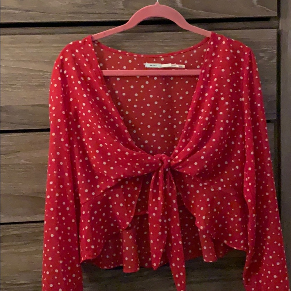 Polka Dot Tie Front Blouse